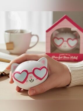 Squishy Soft Handheld Cat Stress Ball with Pink Heart Sunglasses - Emily Dumas